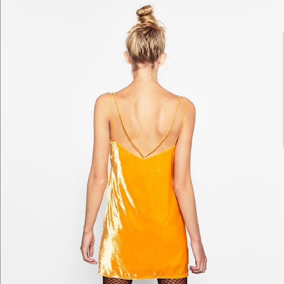 ZARA Mustard Yellow Velvet Trafaluc Slip Dress S - Picture 2 of 6